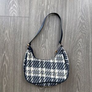 Plaid Shoulder Bag - Navy, cream and yellow